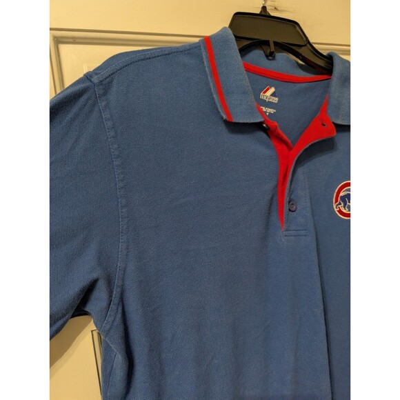 Vintage Majestic Chicago Cubs Polo Shirt Men’s Medium Blue Red Trim MLB Cotton - Picture 10 of 13